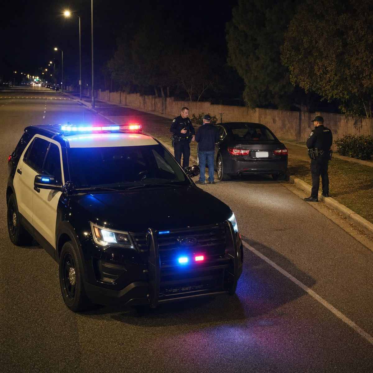 A traffic stop at night on a Missouri highway