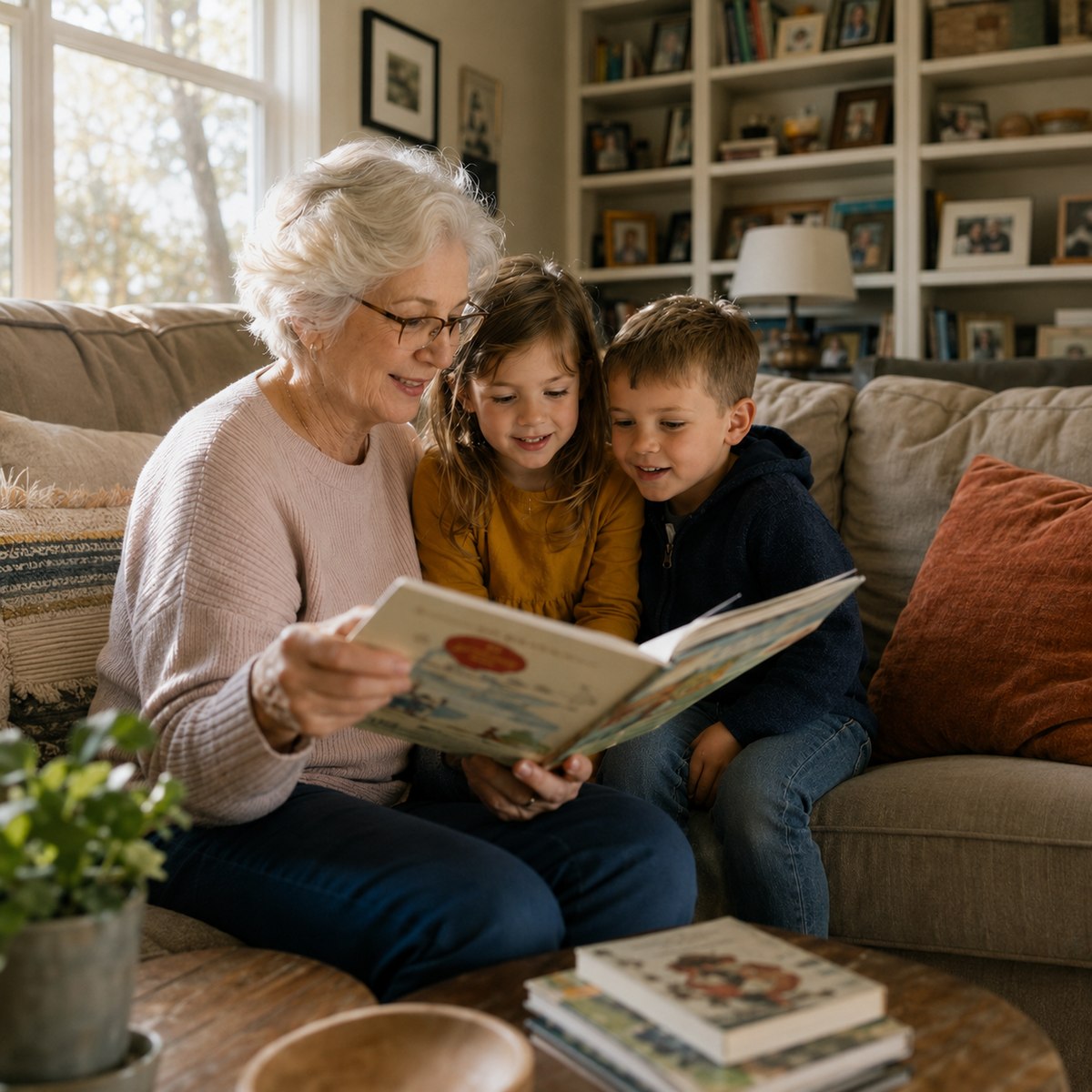 A parent and child together at home