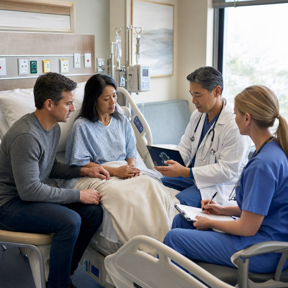 A patient and family being informed of a diagnosis, the kind of moment a Missouri medical malpractice claim may follow from